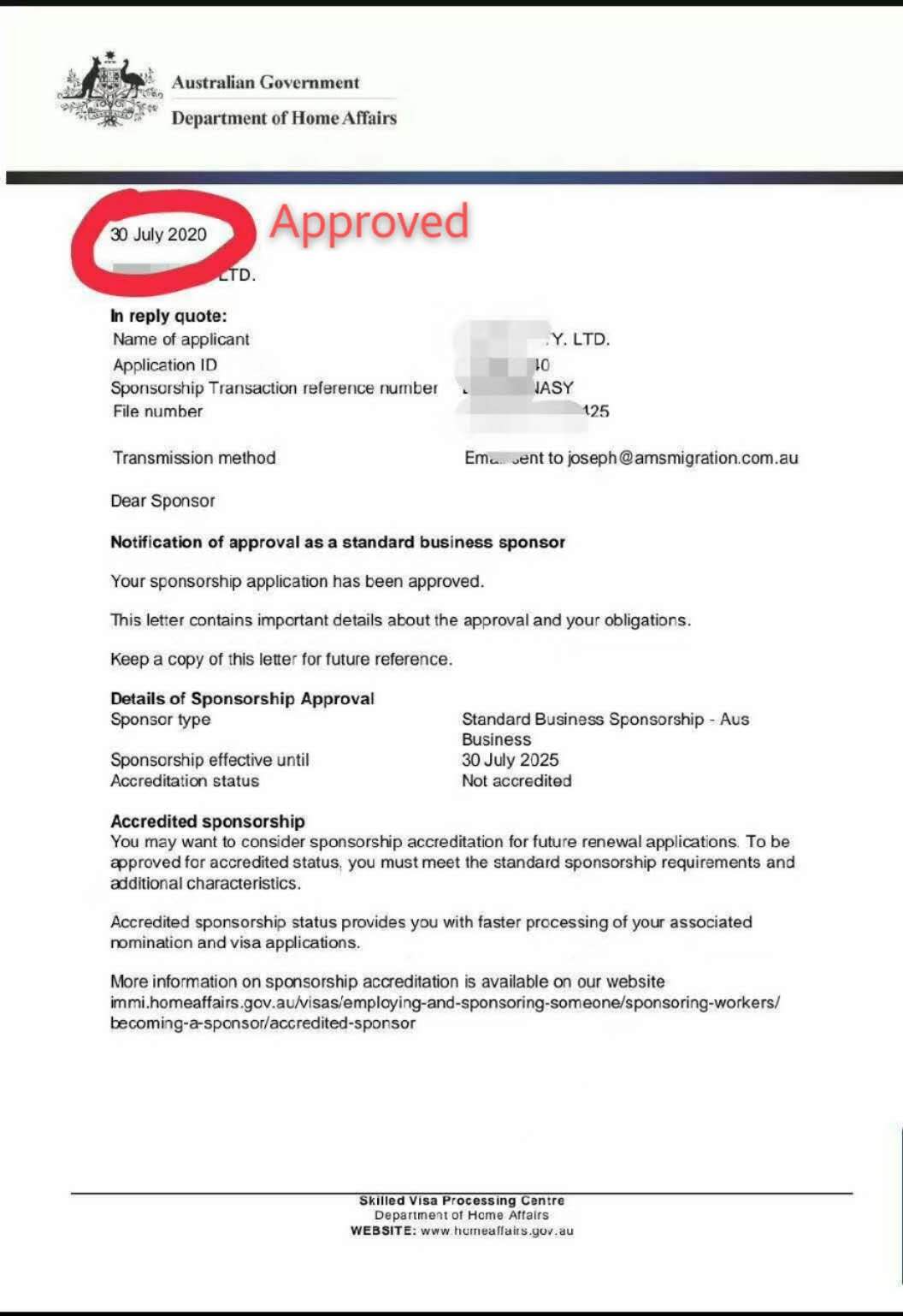 Sponsorship approved within 2 days!!